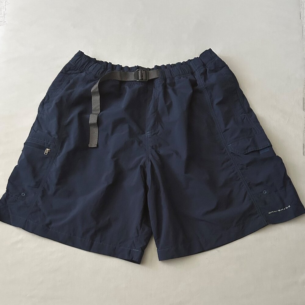 Columbia Men's Navy XXL Omni-Shade Short Gray Self-Belt Built-in Netted Briefs